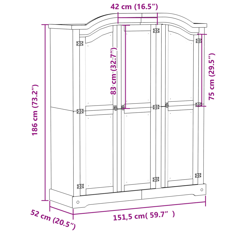 vidaXL Armadio Corona Bianco 151,5x52x186 cm in Legno Massello di Pino