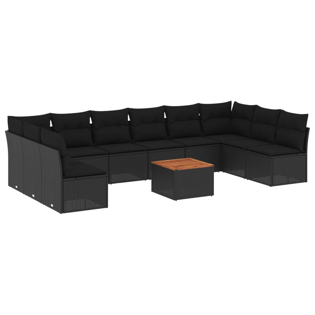 vidaXL Set Divani da Giardino 11 pz con Cuscini in Polyrattan Nero