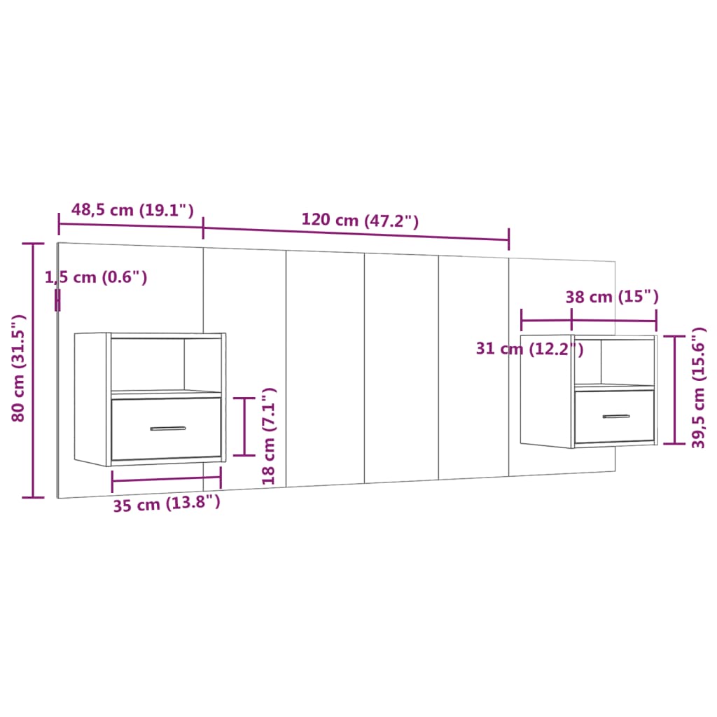 vidaXL Testiera per Letto con Comodini in Legno Multistrato Nero