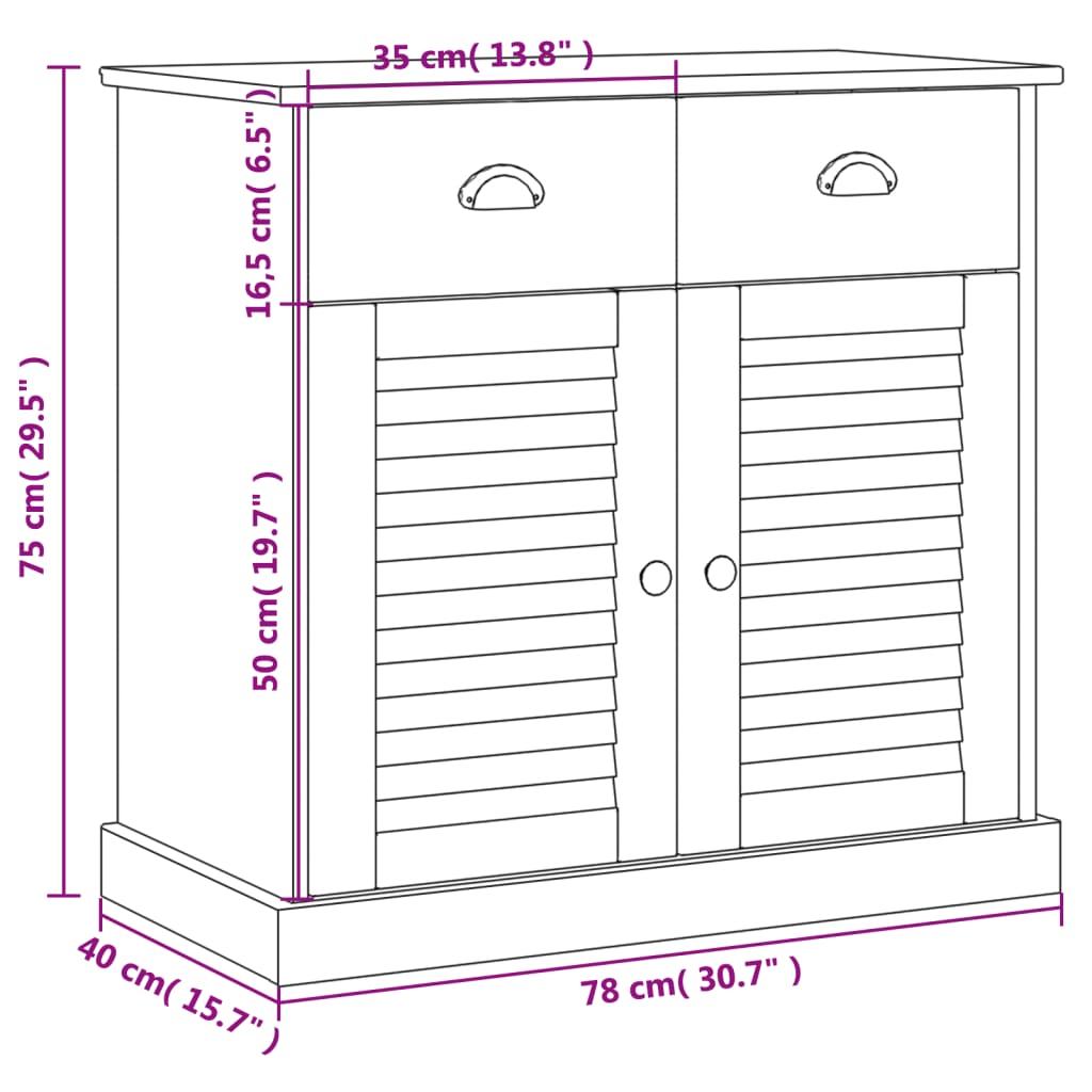 vidaXL Credenza con Cassetti VIGO 78x40x75cm Legno Massello Pino