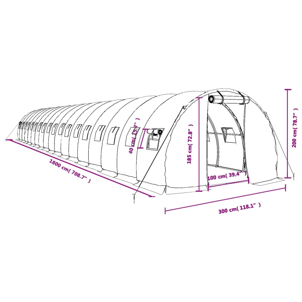 vidaXL Serra con Telaio in Acciaio Bianco 54 m² 18x3x2 m