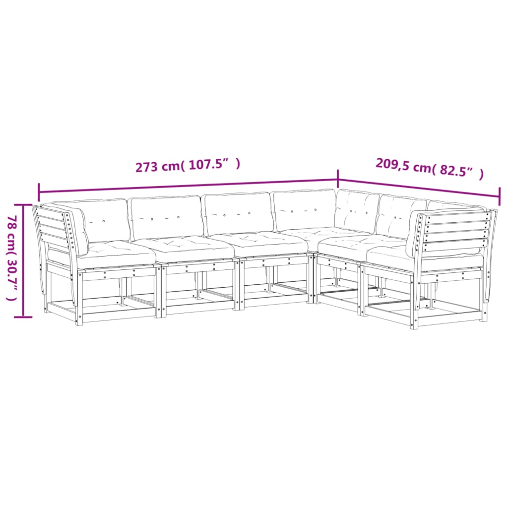 vidaXL Set Divani Giardino 6 pz con Cuscini in Legno Massello di Pino