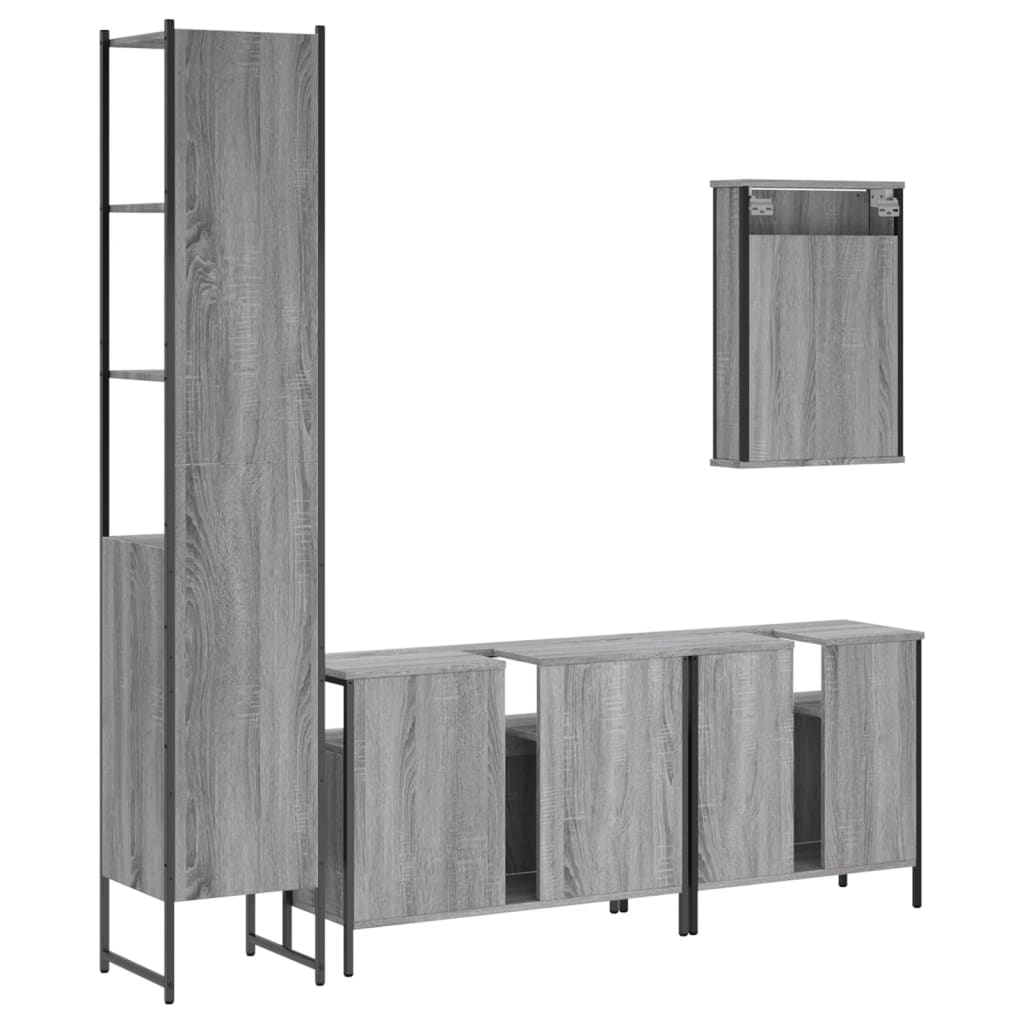 vidaXL Set Mobili da Bagno 4 pz Grigio Sonoma in Legno Multistrato