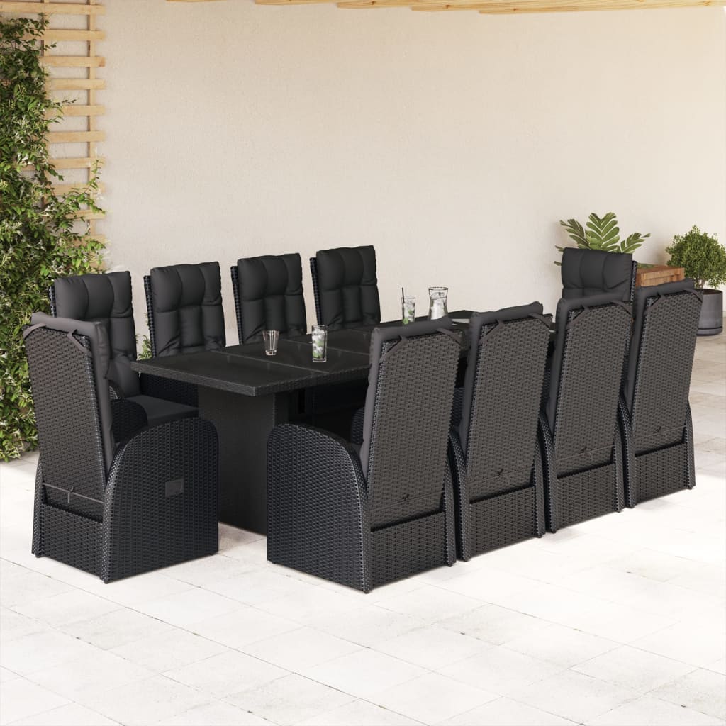 vidaXL Set da Pranzo da Giardino 9 pz con Cuscini Nero in Polyrattan