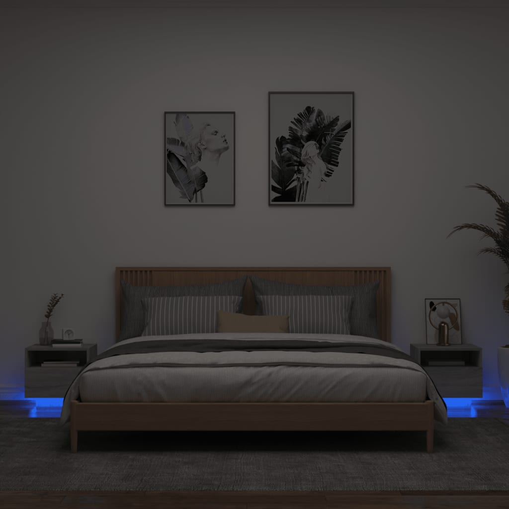 vidaXL Comodini con Luci LED 2pz Grigio Sonoma 40x39x37 cm