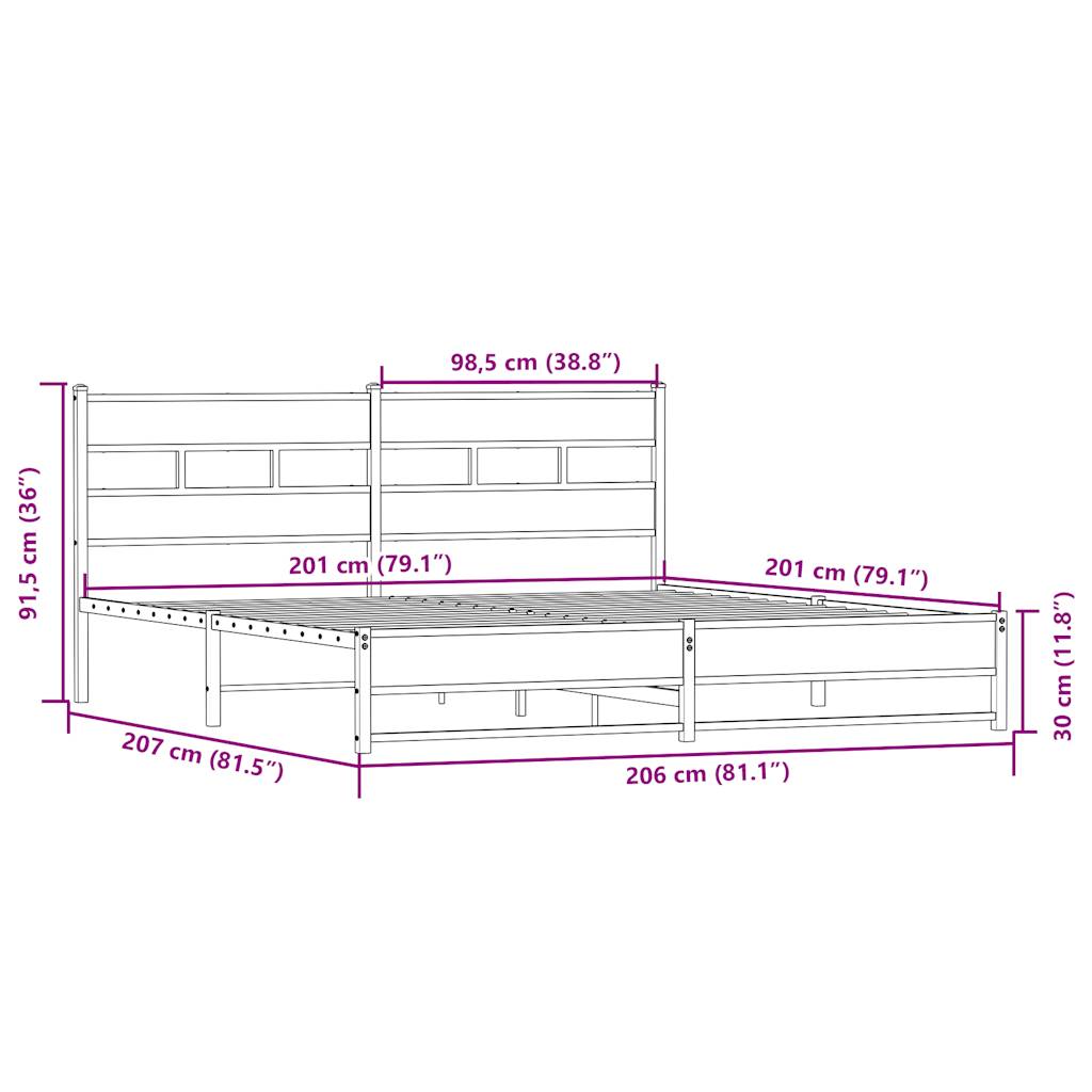 vidaXL Giroletto senza Materaso in Metallo Rovere Sonoma 200x200 cm