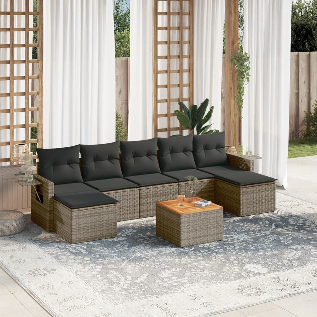 vidaXL Set Divano da Giardino 8 pz con Cuscini Grigio in Polyrattan