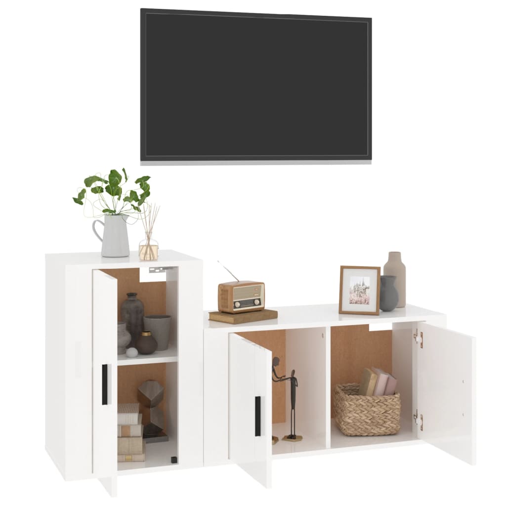 vidaXL Set di Mobili Porta TV 2 pz Bianco Lucido in Legno Multistrato