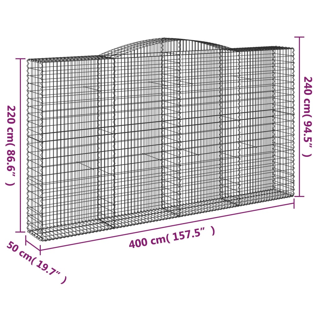 vidaXL Cesti Gabbioni ad Arco 15 pz 400x50x220/240 cm Ferro Zincato