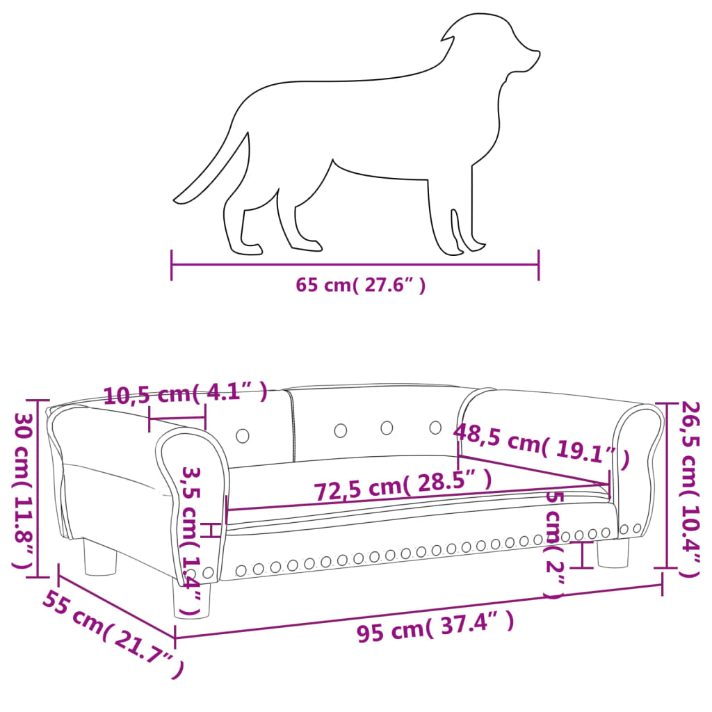 vidaXL Lettino per Cani Cappuccino 95x55x30 cm in Similpelle