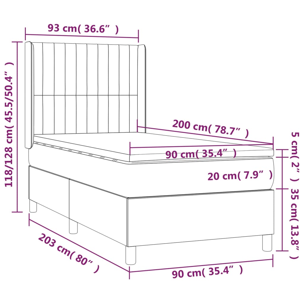 vidaXL Letto a Molle con Materasso e LED Nero 90x200 cm in Velluto