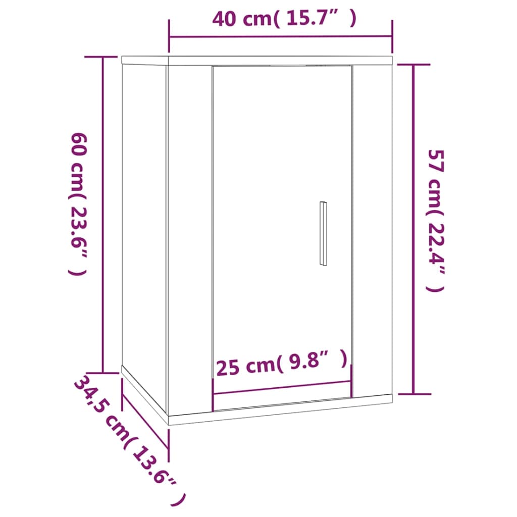 vidaXL Mobile Porta TV a Parete Bianco Lucido 40x34,5x60 cm