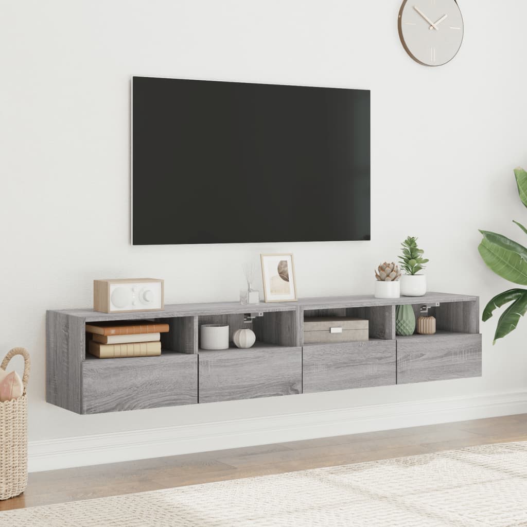 vidaXL Mobili TV Parete 2pz Grigio Sonoma 80x30x30cm Legno Multistrato