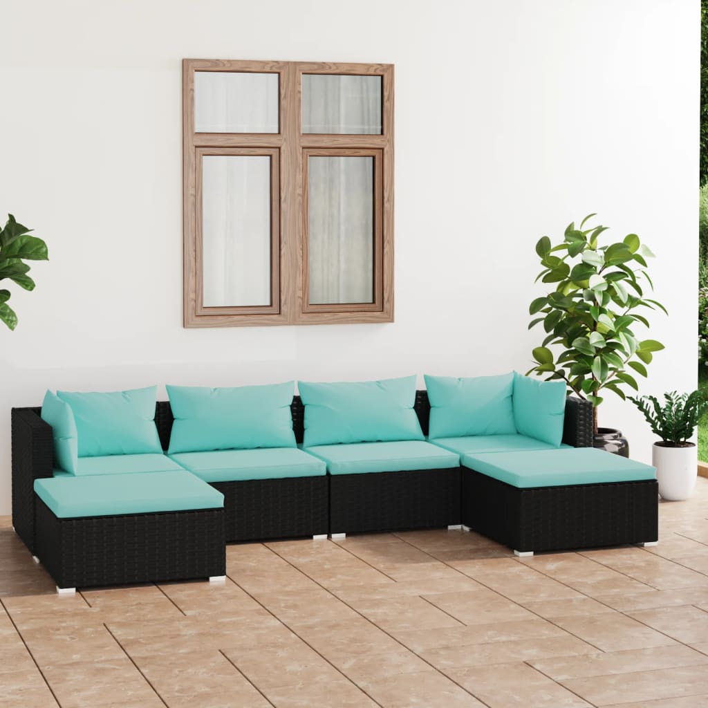 vidaXL Set Divani da Giardino 6 pz con Cuscini in Polyrattan Nero