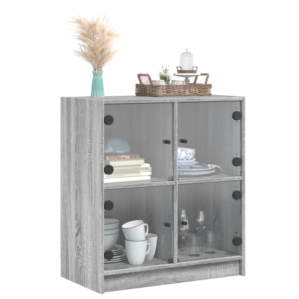 vidaXL Mobile con Ante in Vetro Grigio Sonoma 68x37x75,5 cm