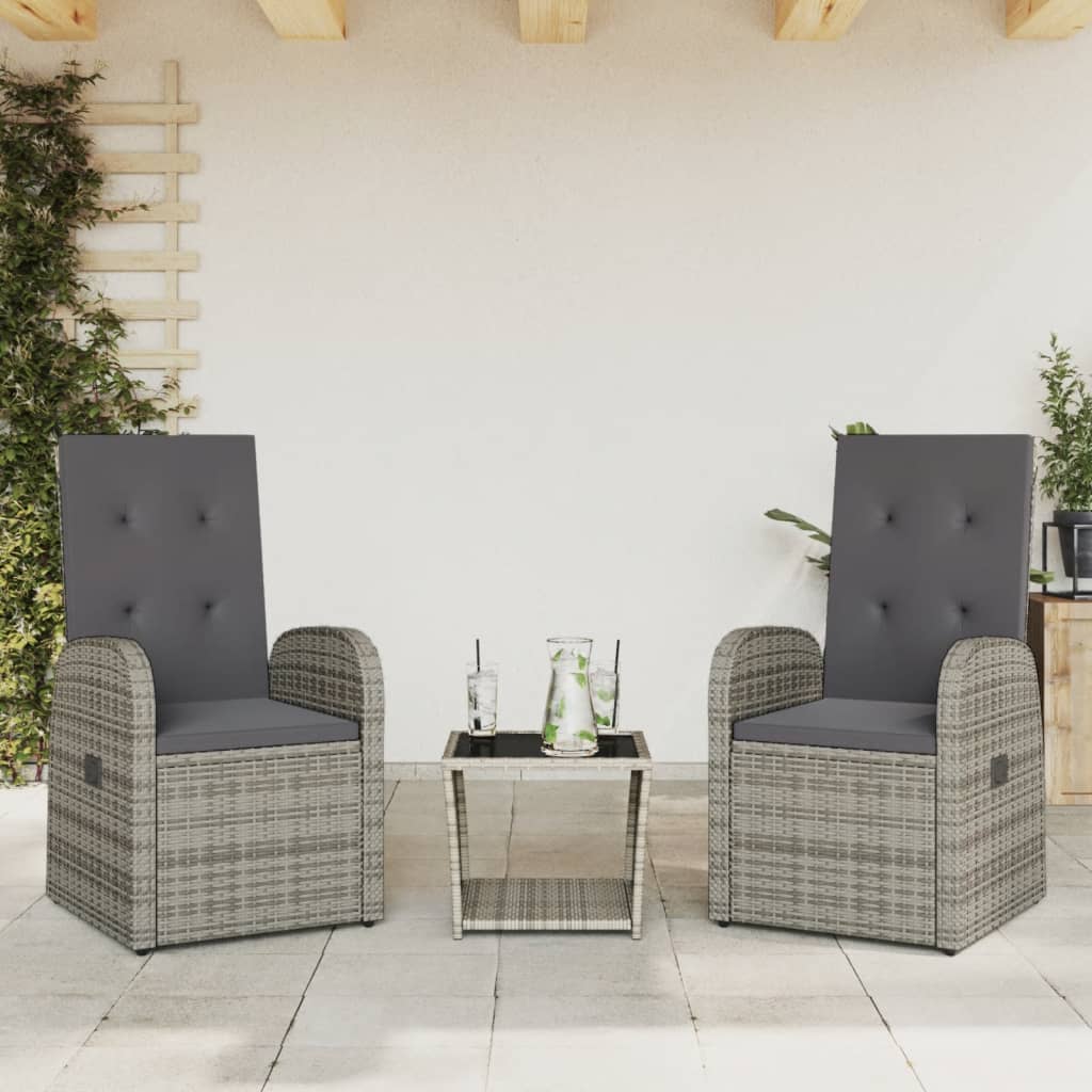 vidaXL Set da Pranzo da Giardino 3 pz con Cuscini in Polyrattan Grigio