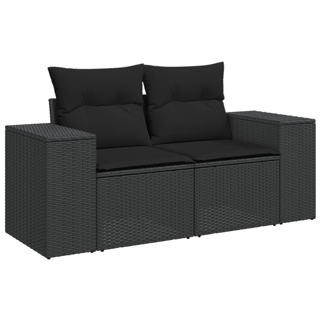 vidaXL Set Divani da Giardino 9 pz con Cuscini Nero in Polyrattan