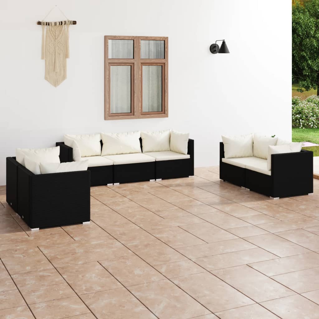 vidaXL Set Divani da Giardino 7 pz con Cuscini in Polyrattan Nero