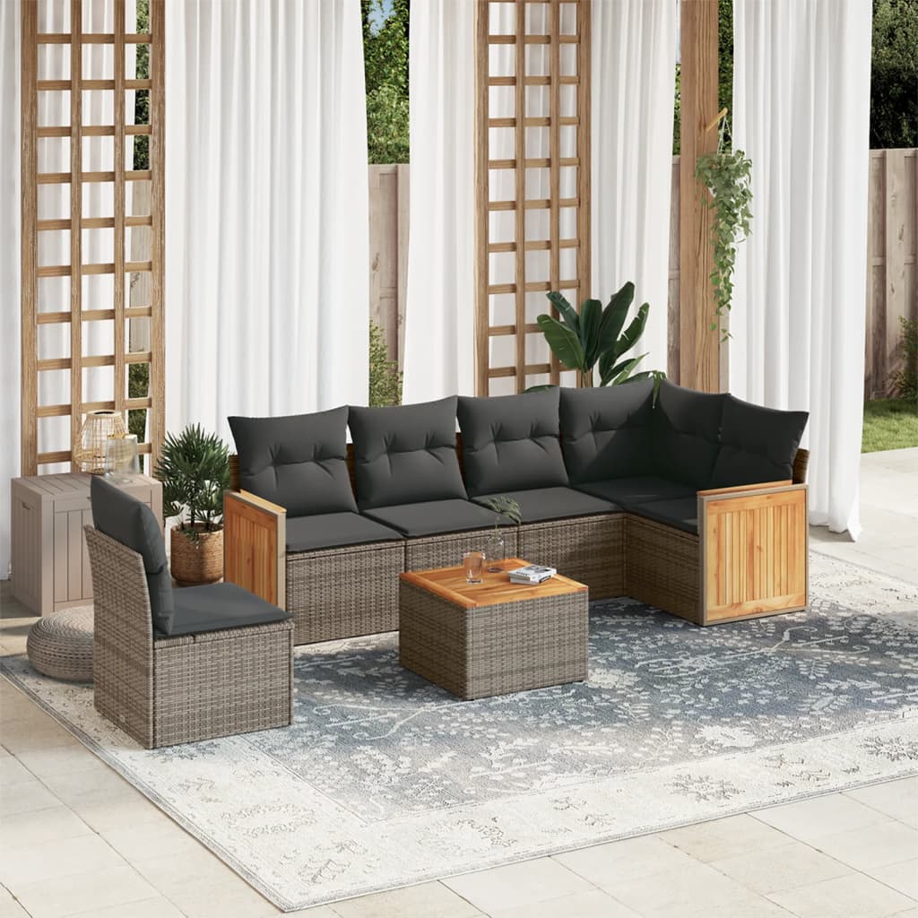 vidaXL Set Divani da Giardino 7 pz con Cuscini Grigio in Polyrattan