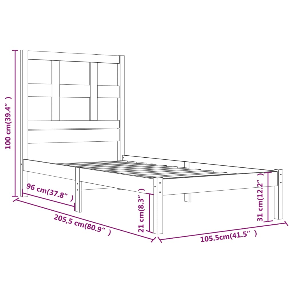 vidaXL Giroletto ambra in Legno Massello di Pino 100x200 cm