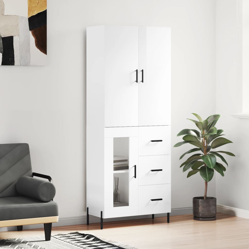 vidaXL Credenza Bianco Lucido 69,5x34x180 cm in Legno Multistrato