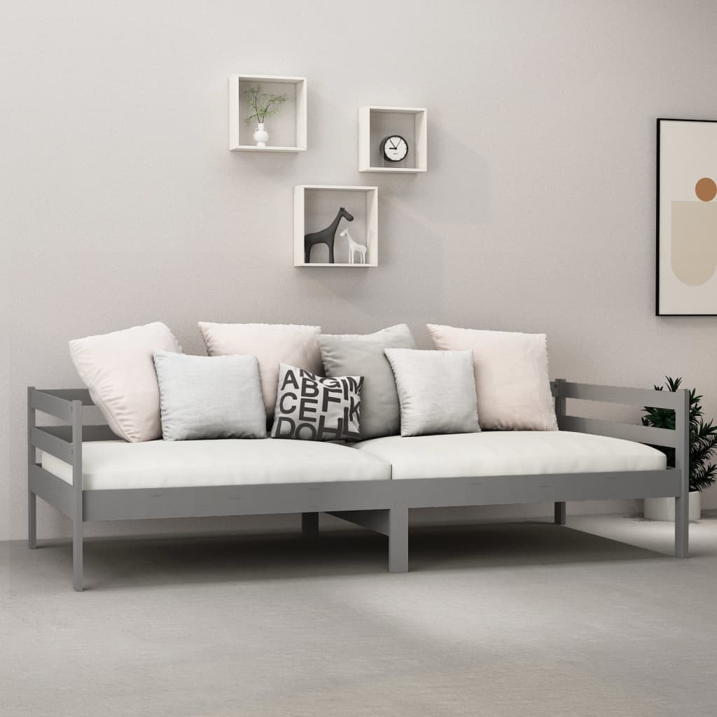 vidaXL Divano Letto con Materasso 90x200 cm Grigio in Legno di Pino