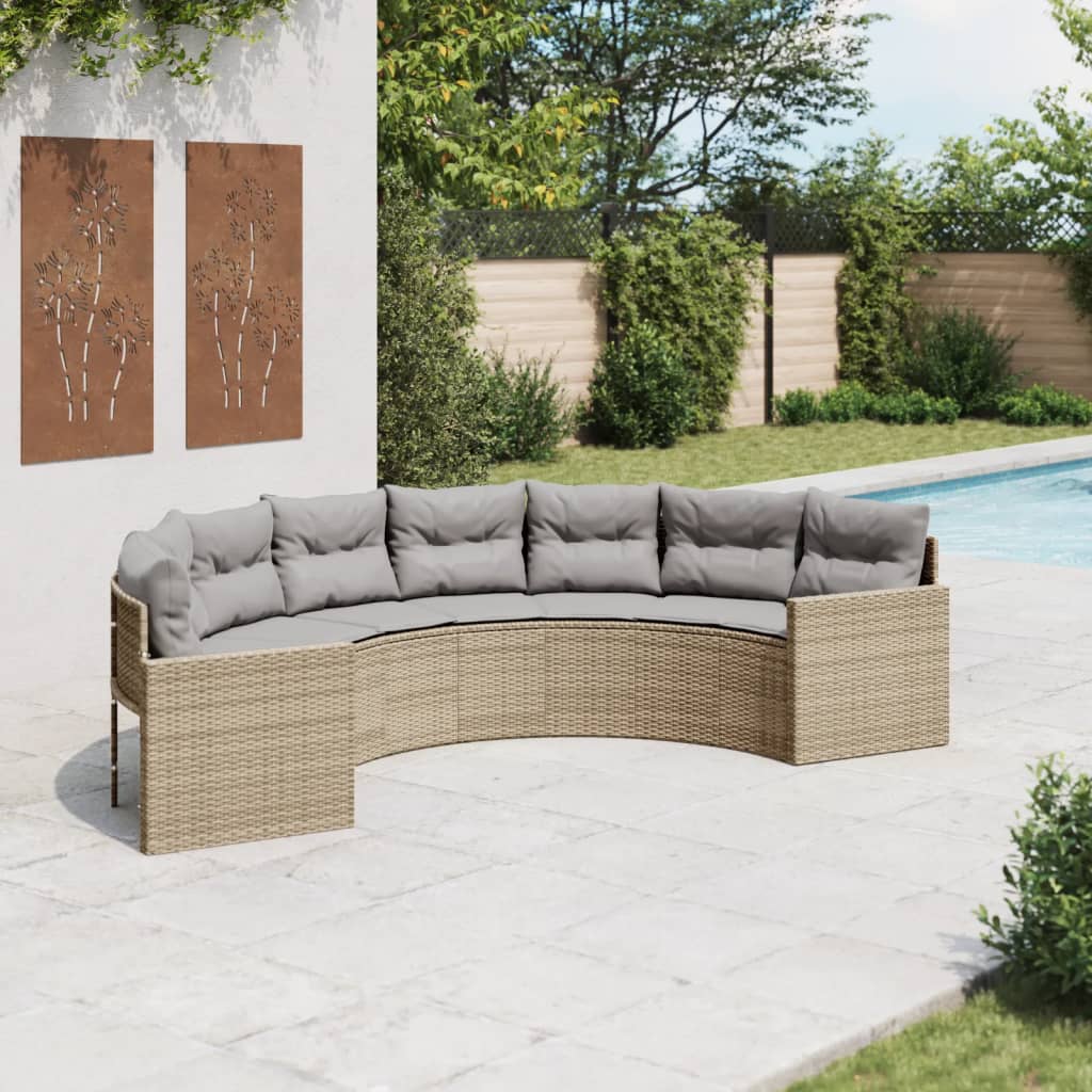 vidaXL Divano da Giardino con Cuscini Semicircolare Beige Polyrattan