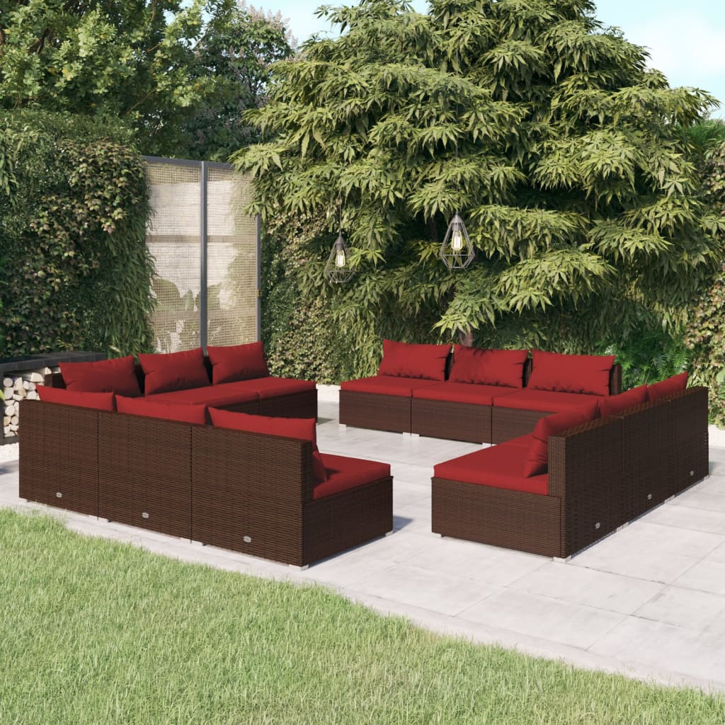 vidaXL Set Divani da Giardino 12 pz con Cuscini in Polyrattan Marrone