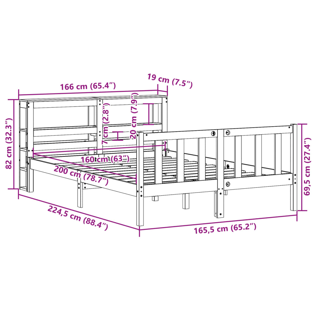 vidaXL Letto senza Materasso 160x200 cm in Legno Massello di Pino