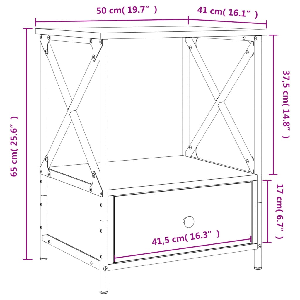 vidaXL Comodino Nero 50x41x65 cm in Legno Multistrato