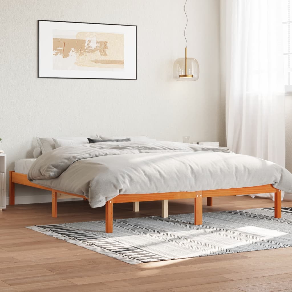 vidaXL Giroletto senza Materasso Marrone Cera 160x200 cm Legno di Pino