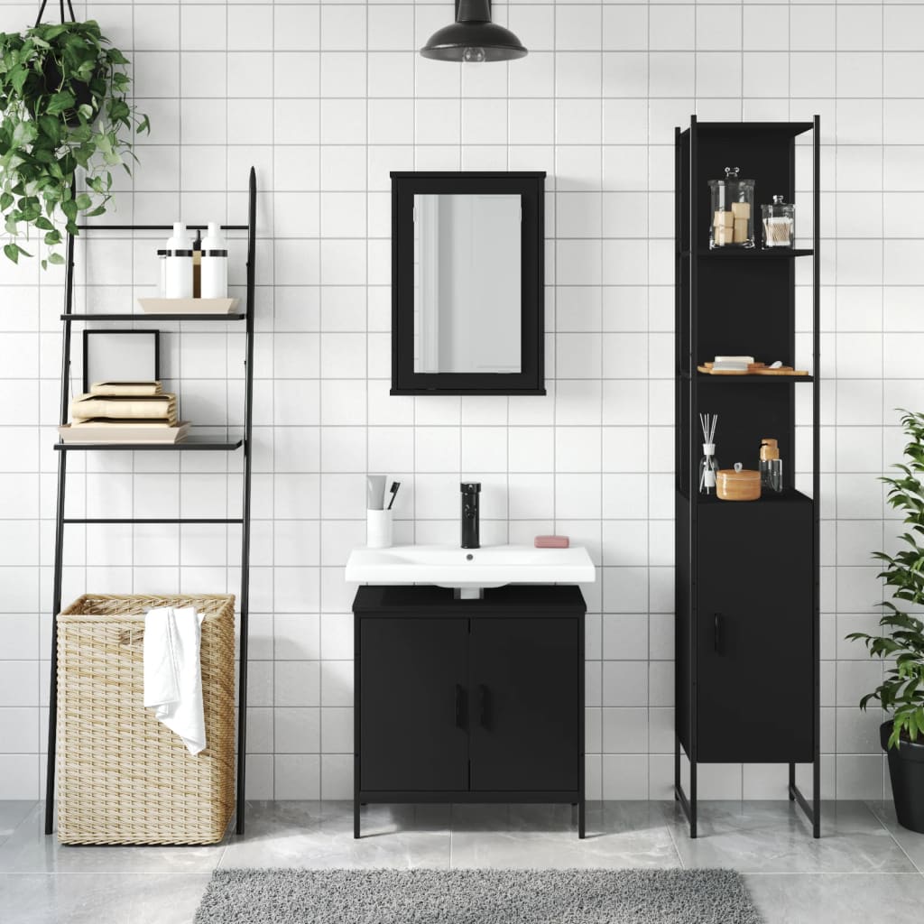 vidaXL Set Mobili da Bagno 3 pz Nero in Legno Multistrato