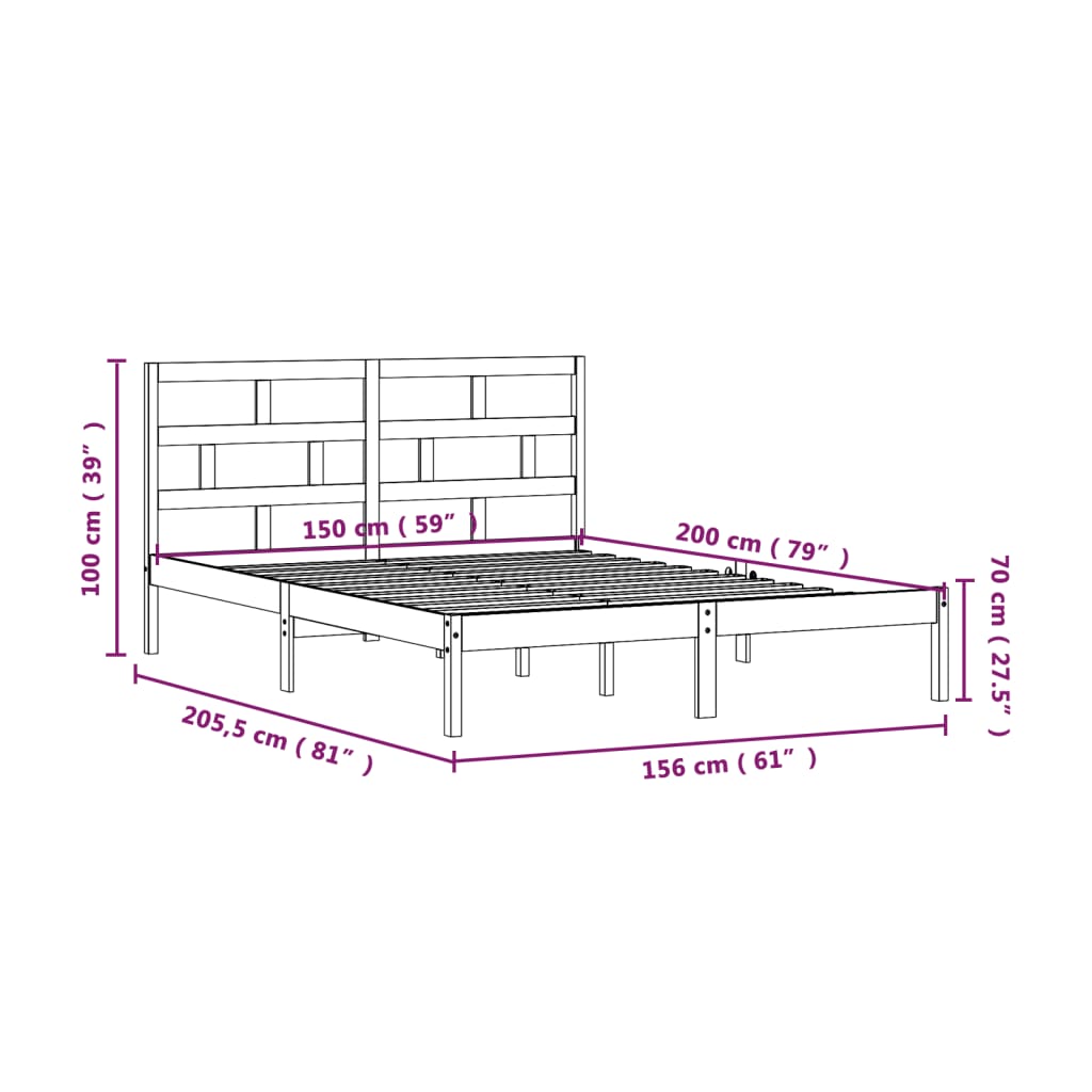 vidaXL Giroletto Nero 150x200 cm King in Legno Massello