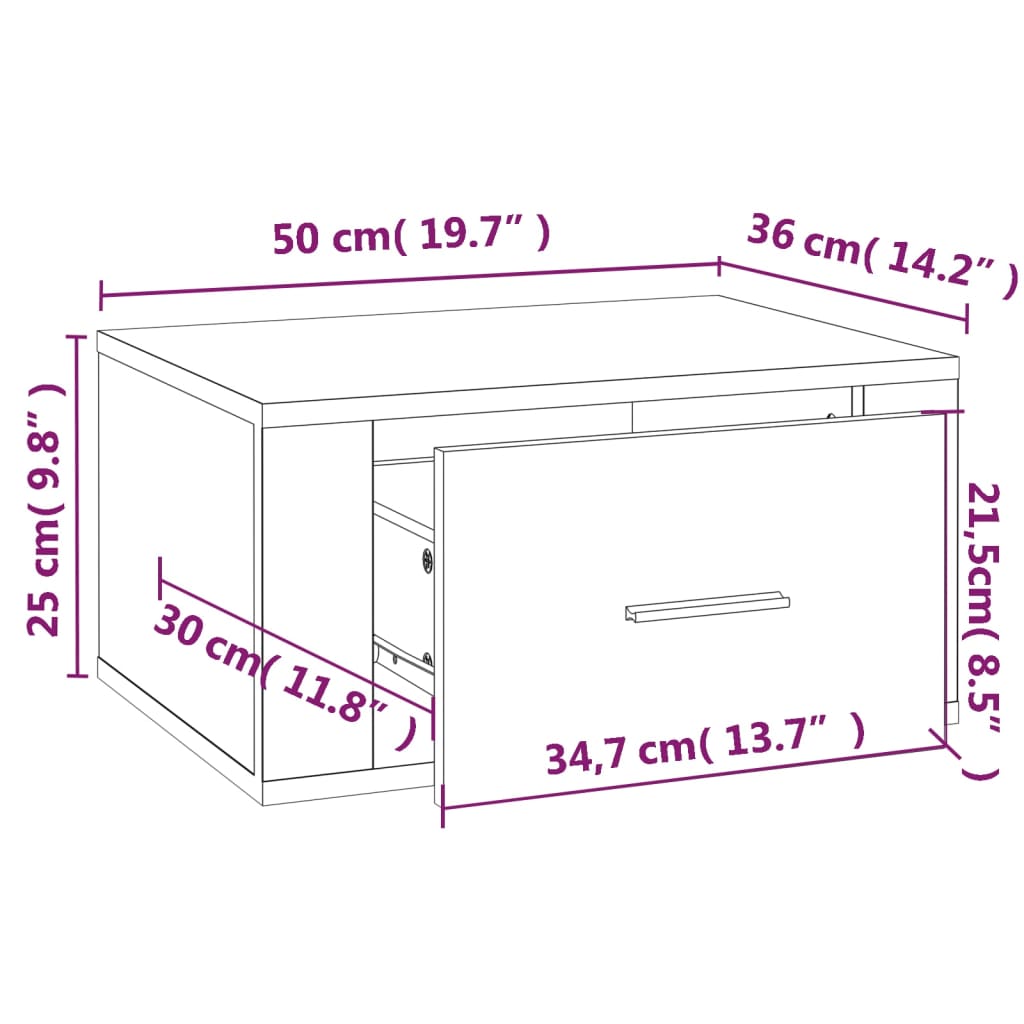 vidaXL Comodino a Parete Nero 50x36x25 cm