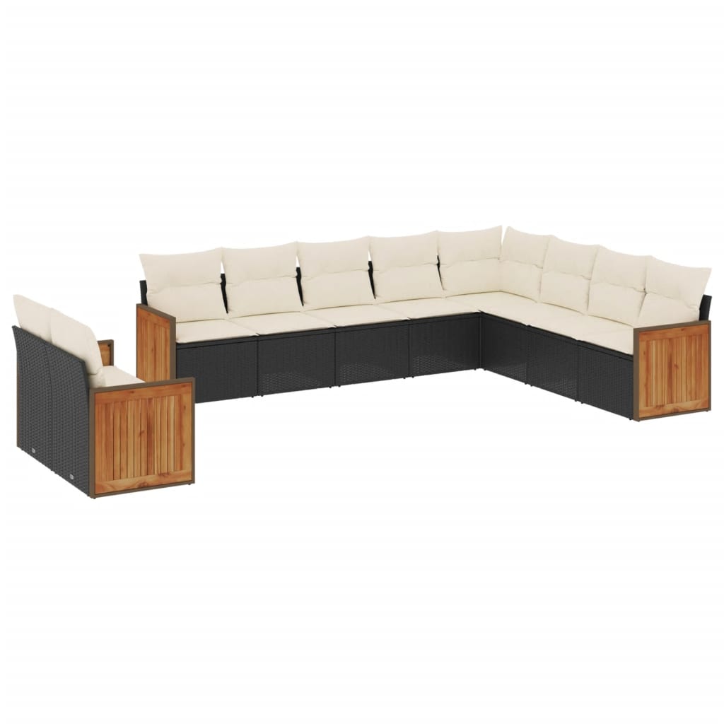 vidaXL Set Divani da Giardino 10pz con Cuscini in Polyrattan Nero