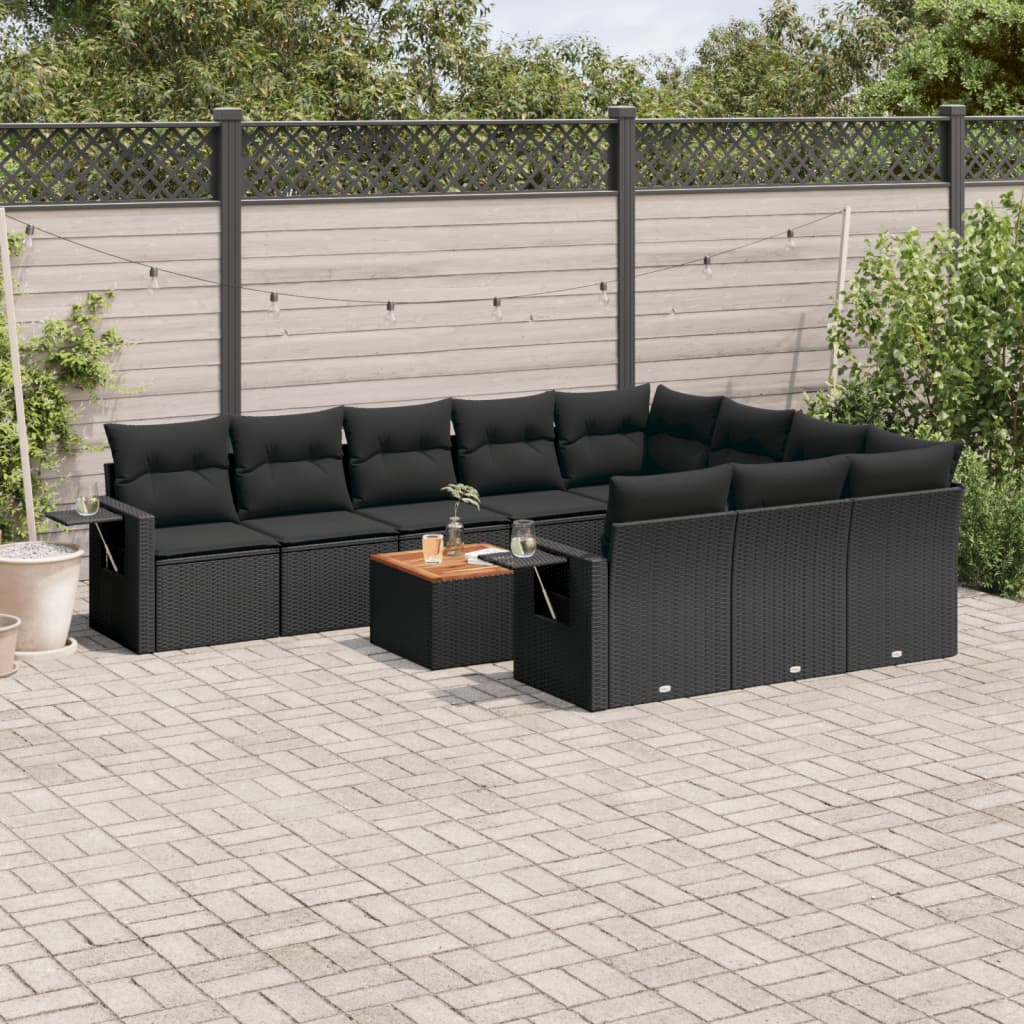 vidaXL Set Divani da Giardino 11 pz con Cuscini in Polyrattan Nero