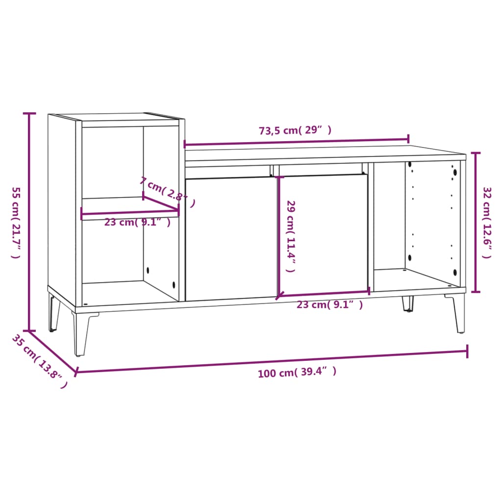 vidaXL Mobile Porta TV Nero 100x35x55 cm in Legno Multistrato