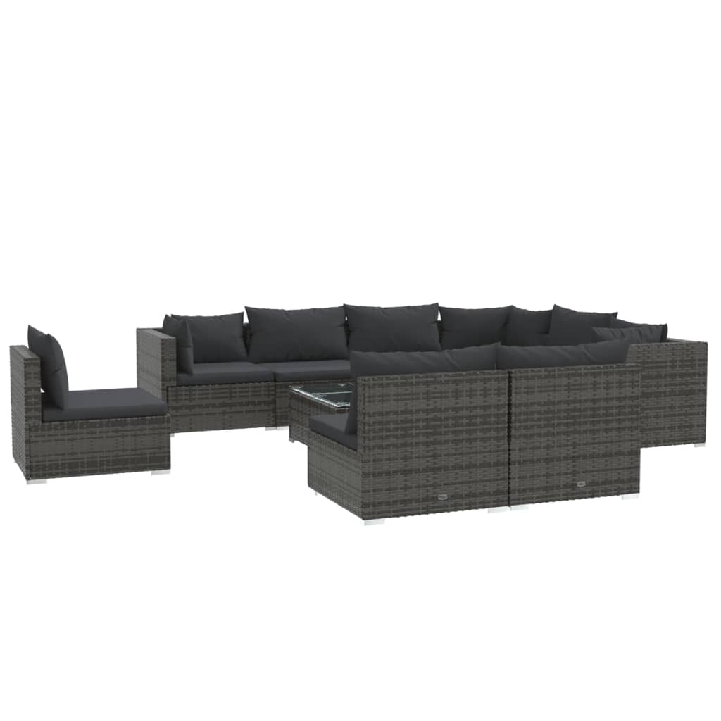 vidaXL Set Divani da Giardino 10 pz con Cuscini in Polyrattan Grigio