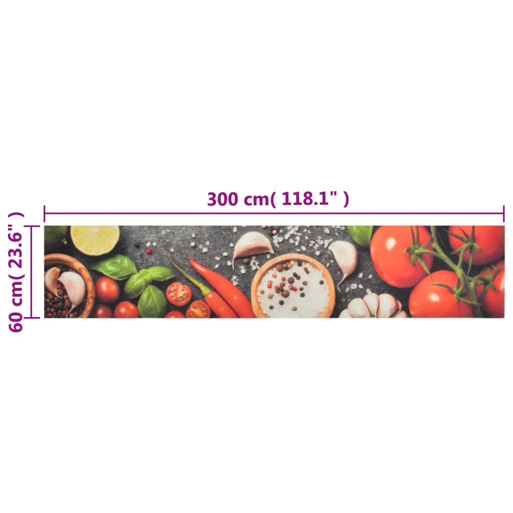 vidaXL Tappeto da Cucina Lavabile Verdure 60x300 cm Velluto