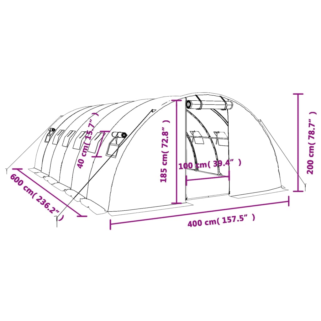 vidaXL Serra con Telaio in Acciaio Verde 24 m² 6x4x2 m