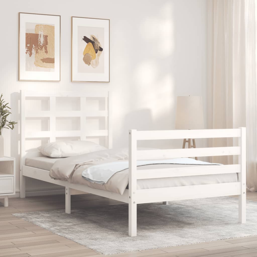 vidaXL Giroletto con Testiera Bianco 90x200 cm in Legno Massello