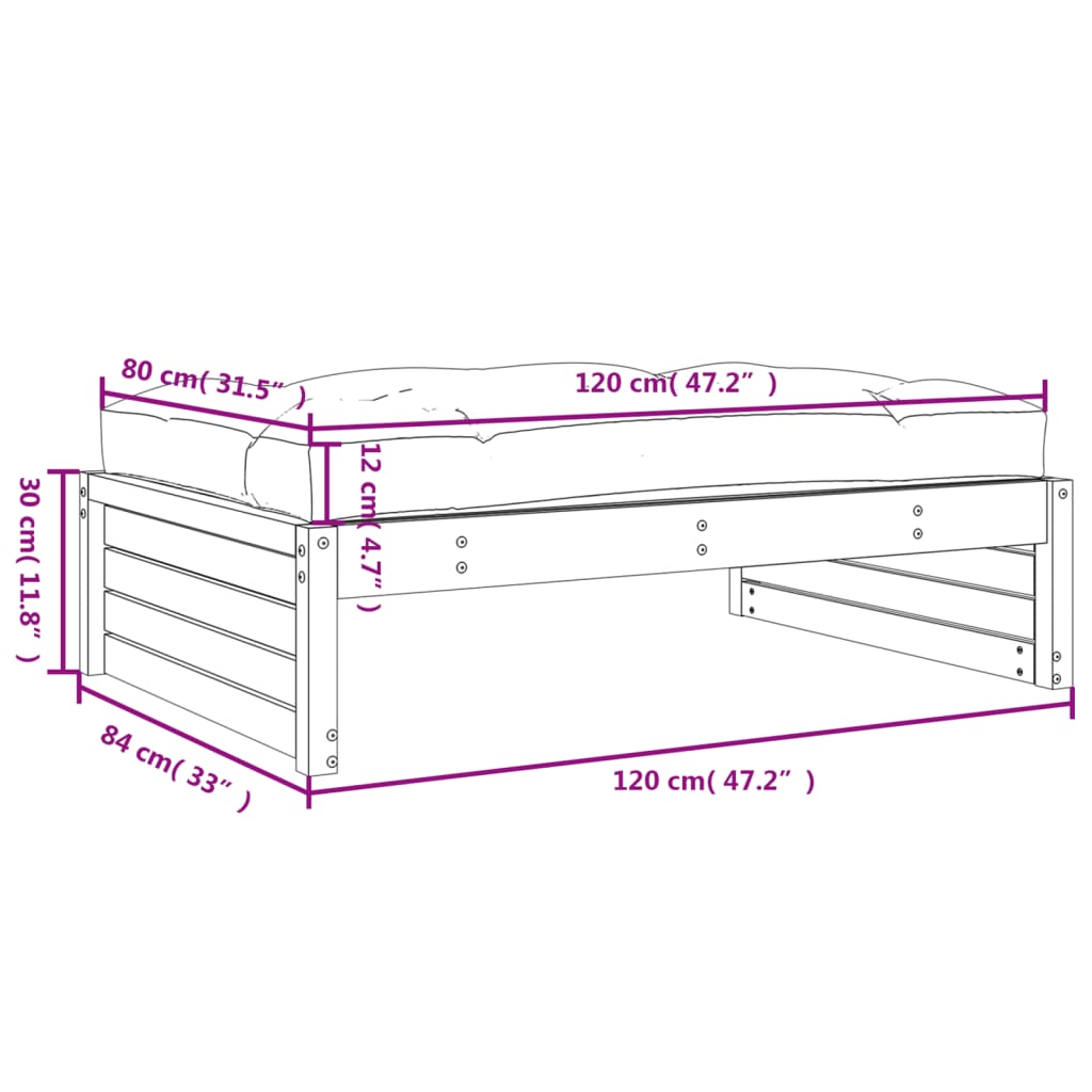 vidaXL Poggiapiedi da Giardino 120x80 cm in Legno Impregnato di Pino