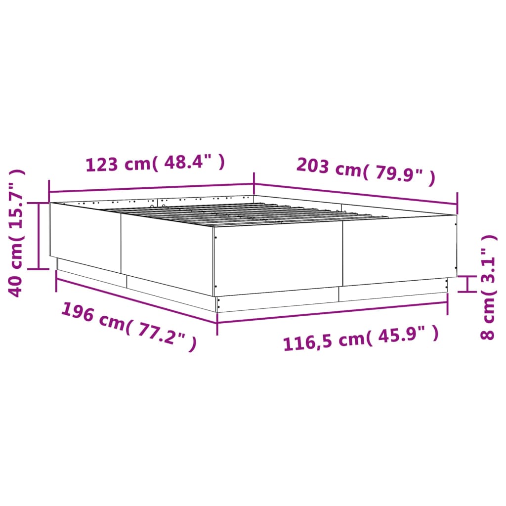 vidaXL Giroletto Luci LED Grigio Sonoma 120x200 cm Legno Multistrato