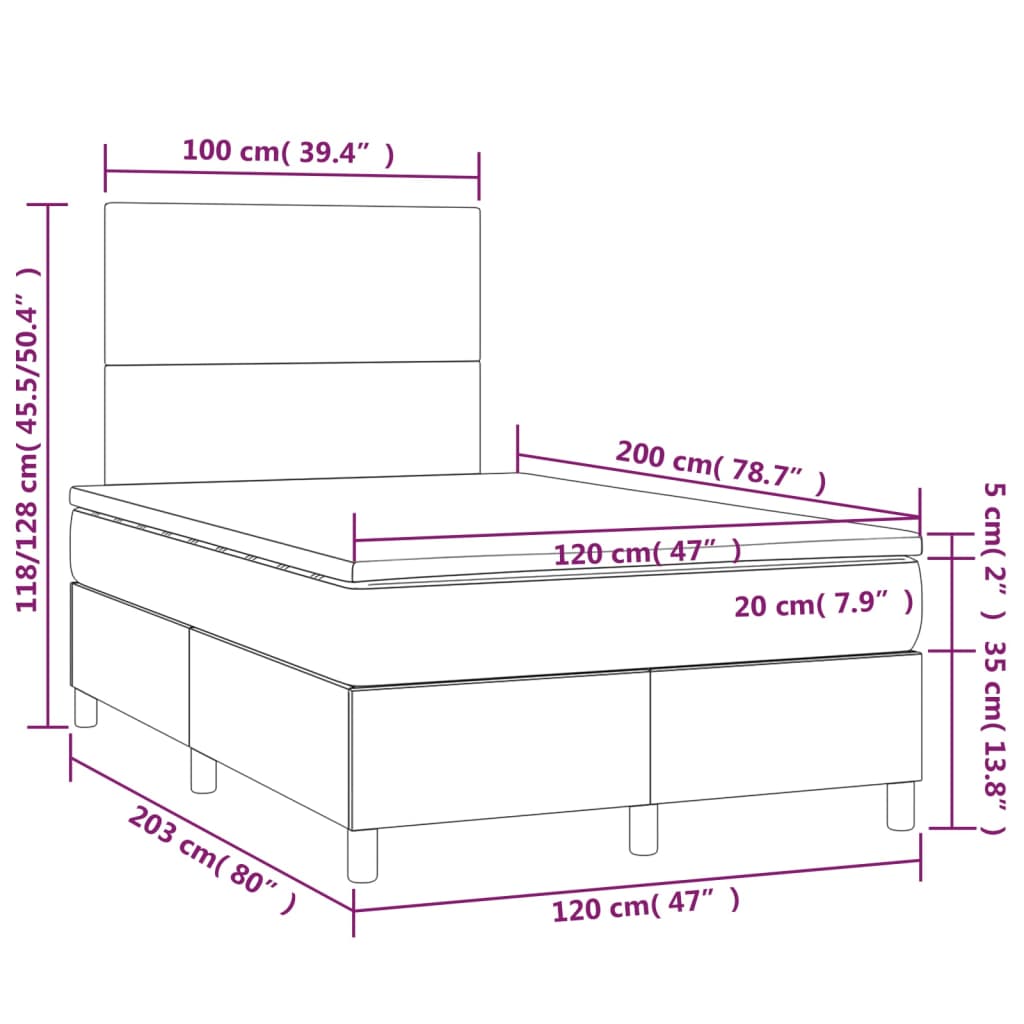 vidaXL Letto a Molle Materasso e LED Grigio Chiaro 120x200 cm Tessuto