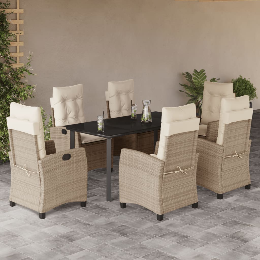 vidaXL Set da Pranzo da Giardino 7 pz con Cuscini Beige in Polyrattan