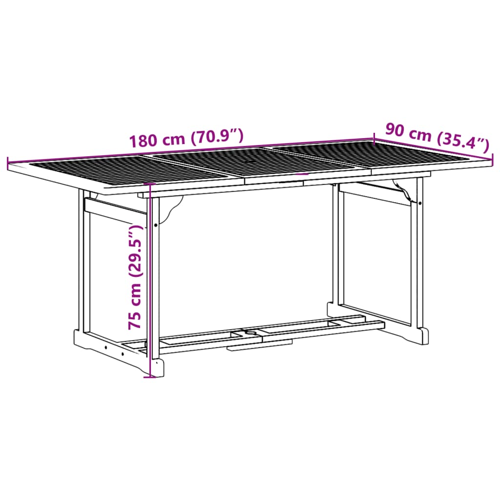 vidaXL Set da Pranzo da Giardino 9pz 180x90x75cm Legno Massello Acacia