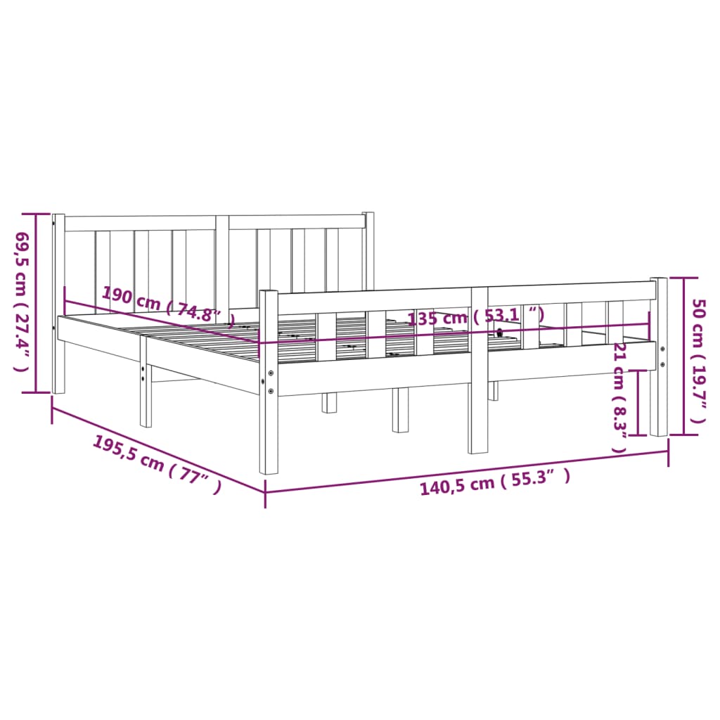 vidaXL Giroletto Grigio in Legno Massello 135x190 cm Double