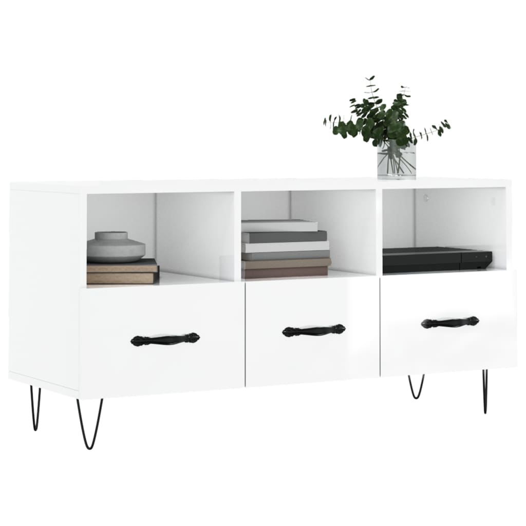 vidaXL Mobile Porta TV Bianco Lucido 102x36x50 cm in Legno Multistrato