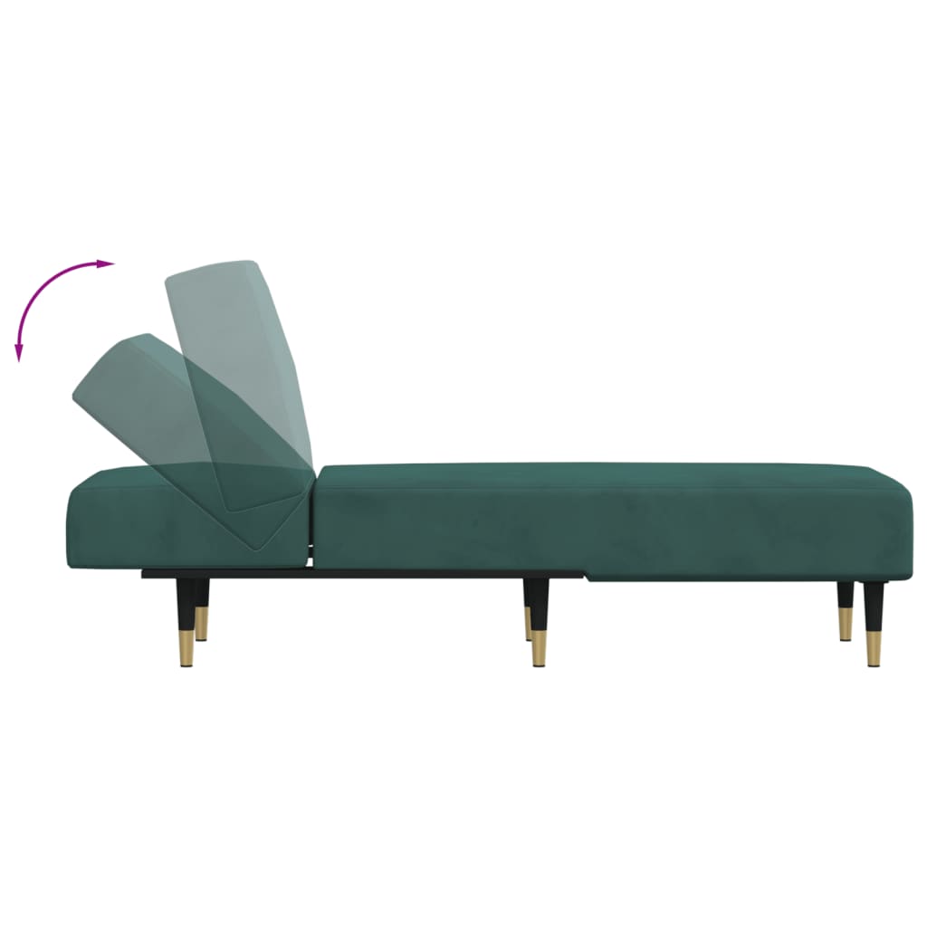 vidaXL Chaise Longue in Velluto Verde Scuro