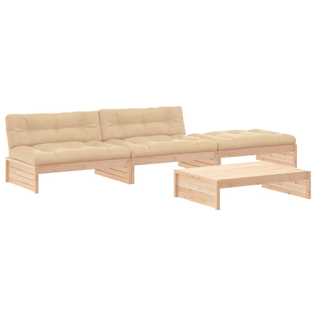 vidaXL Set Divani da Giardino 4 pz con Cuscini in Legno Massello